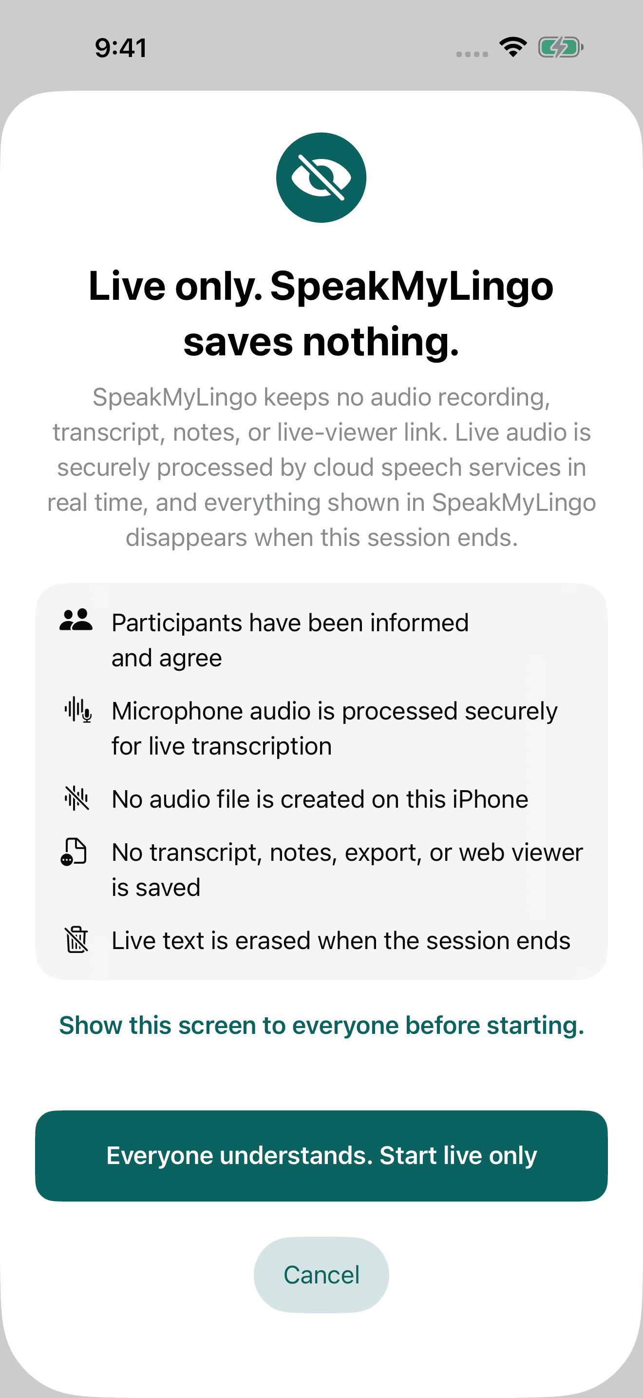 Save privately or keep the session live only.